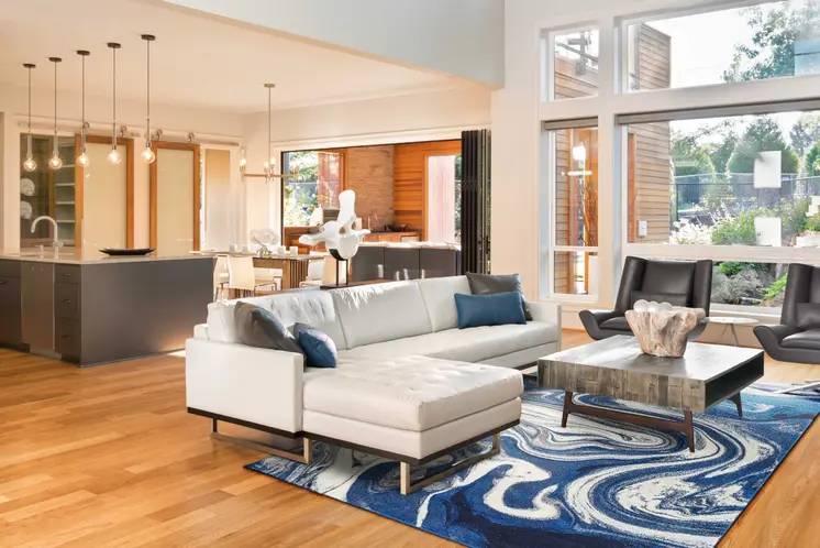 5' X 7' Blue And Beige Abstract Area Rug