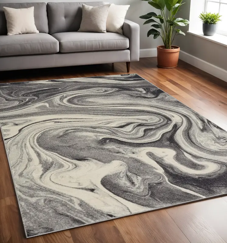 5' X 8' Gray And Black Abstract Area Rug