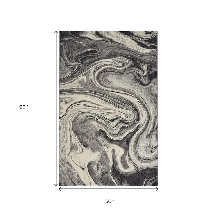 5' X 8' Gray And Black Abstract Area Rug