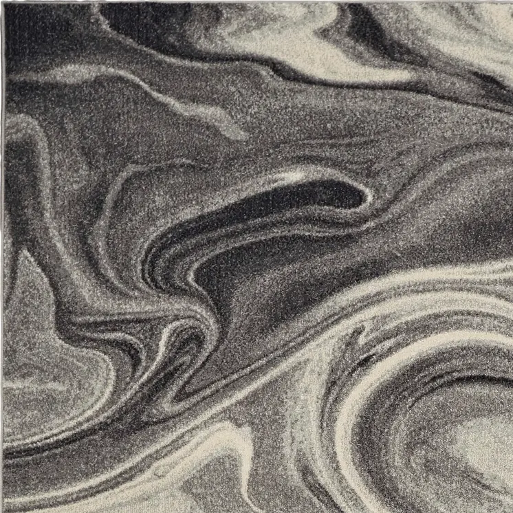 7' X 9' Ivory Black And Gray Abstract Shag Area Rug