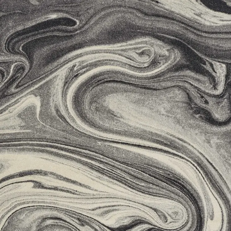 7' X 9' Ivory Black And Gray Abstract Shag Area Rug