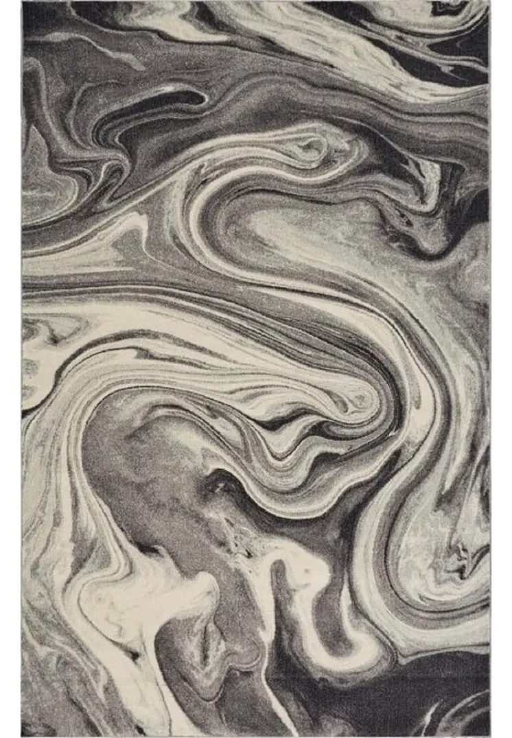 8' X 10' Ivory Black and Gray Abstract Shag Area Rug