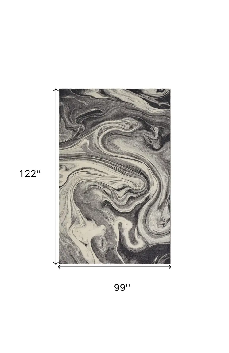 8' X 10' Ivory Black and Gray Abstract Shag Area Rug