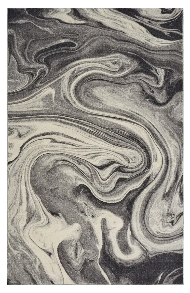 8' X 10' Ivory Black and Gray Abstract Shag Area Rug