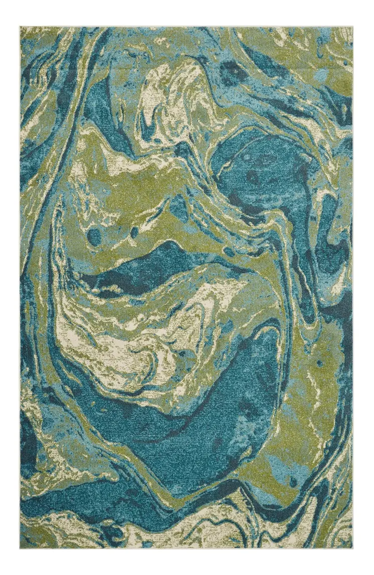 5' X 7' Teal And Beige Abstract Area Rug