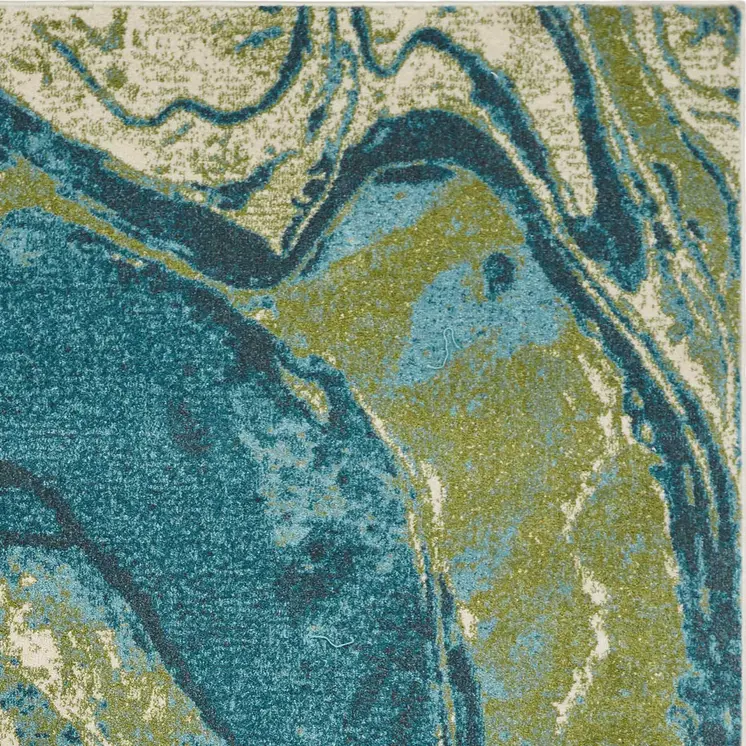 5' X 7' Teal And Beige Abstract Area Rug
