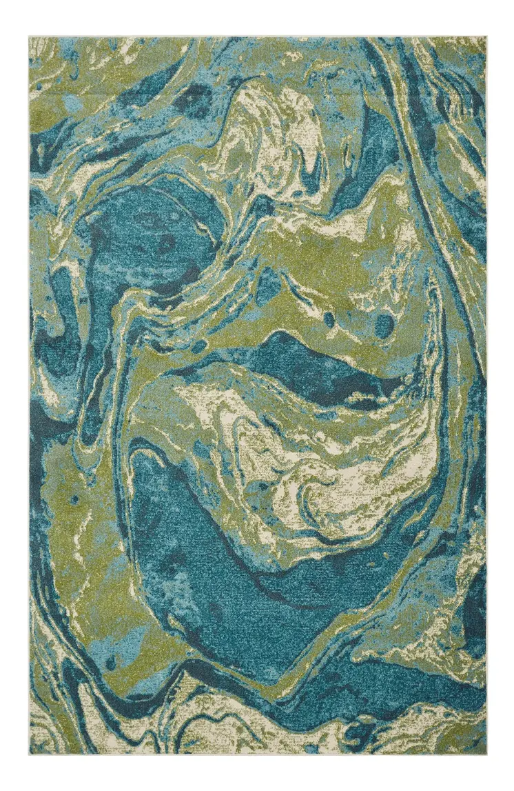 5' X 7' Teal And Beige Abstract Area Rug