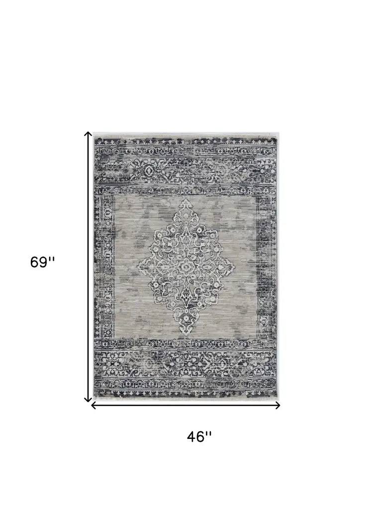 4' X 6' Charcoal and Gray Medallion Area Rug