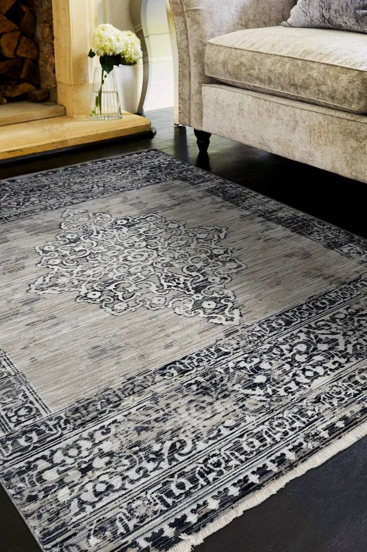 5' X 8' Charcoal and Gray Medallion Area Rug