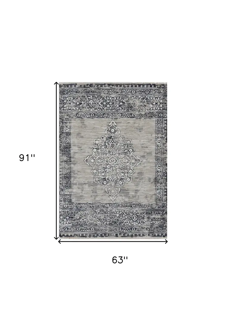 5' X 8' Charcoal and Gray Medallion Area Rug