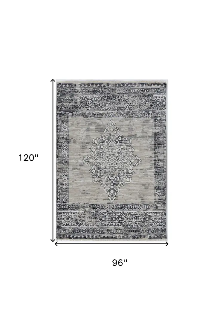 8' X 10' Sand And Charcoal Diamond Area Rug