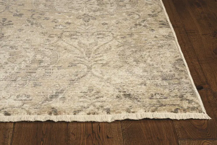 8' Sand And Charcoal Abstract Distressed Runner Rug