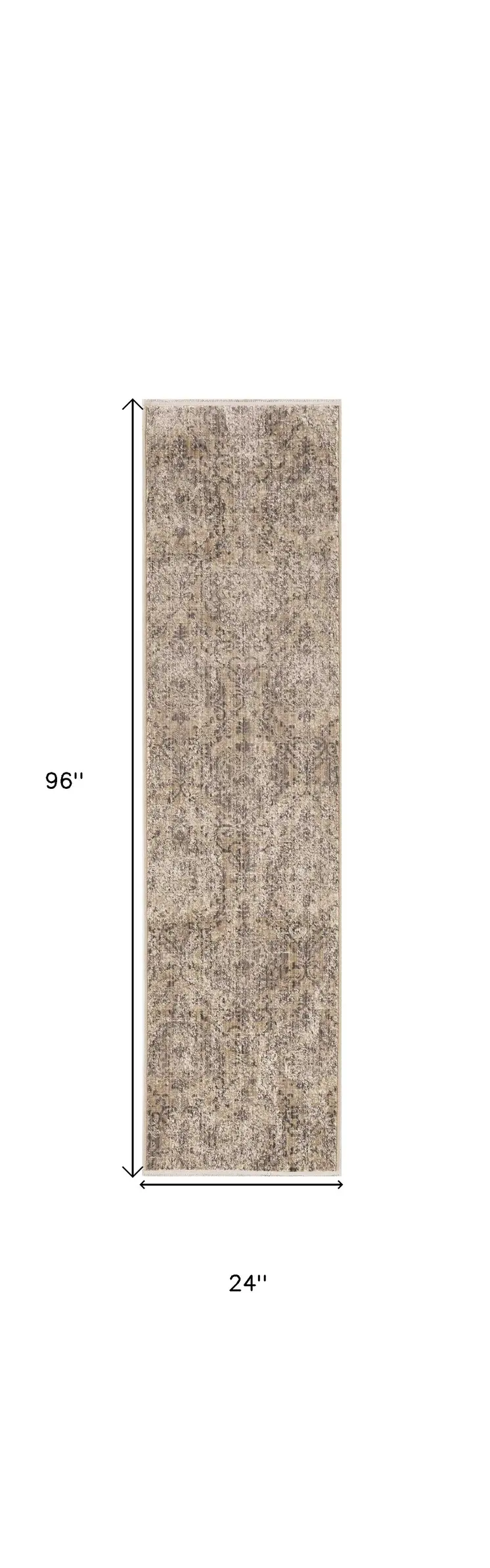 8' Sand And Charcoal Abstract Distressed Runner Rug