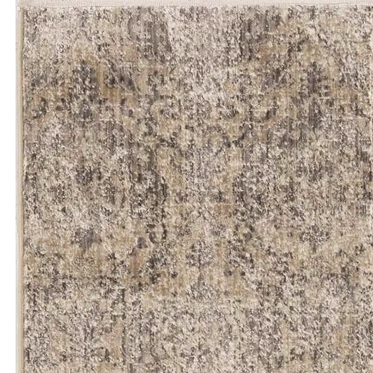 8' Sand And Charcoal Abstract Distressed Runner Rug