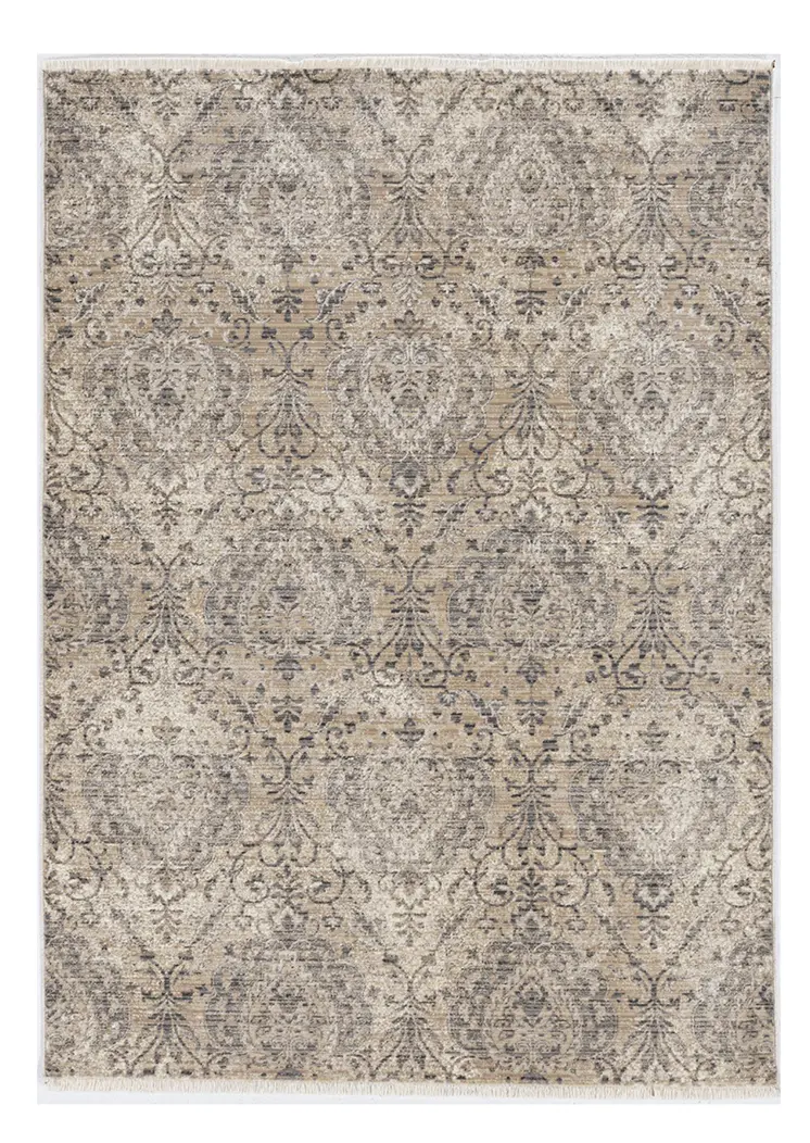 4' X 6' Sand And Gray Damask Area Rug