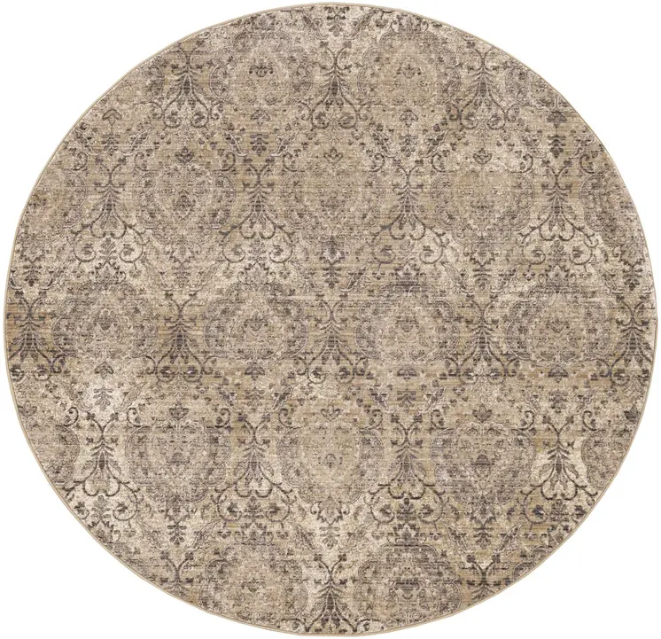 7' Gray Damask Round Rug