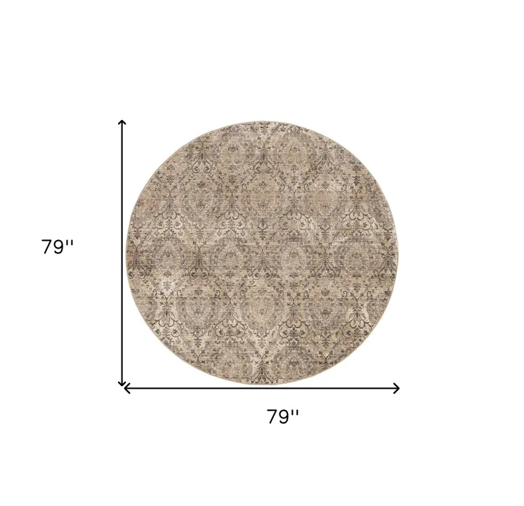 7' Gray Damask Round Rug