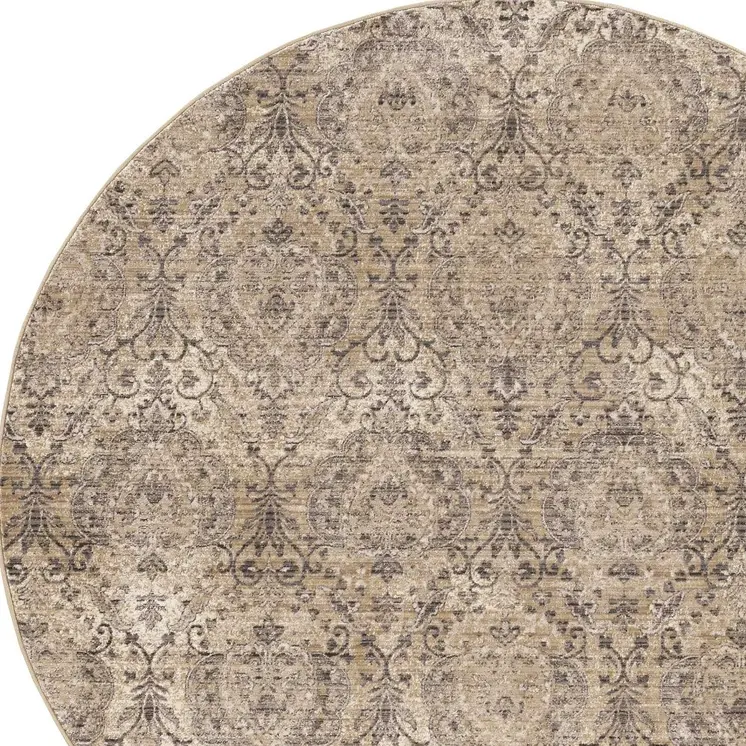7' Gray Damask Round Rug