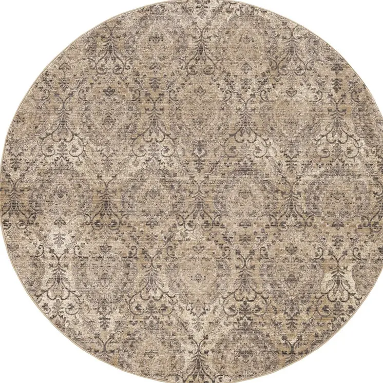 7' Gray Damask Round Rug
