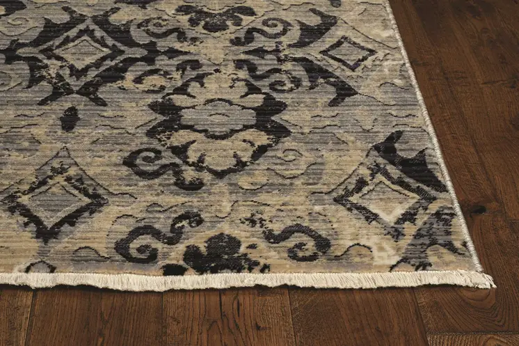 8' Beige And Ivory Damask Runner Rug