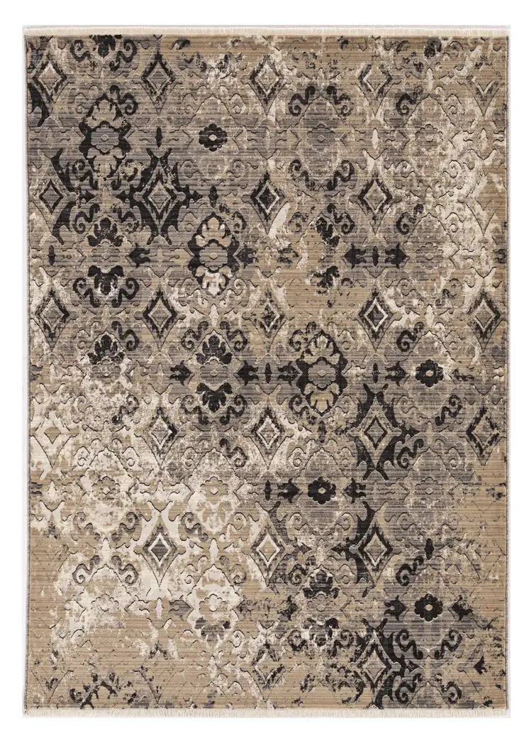 8' Beige And Ivory Damask Runner Rug
