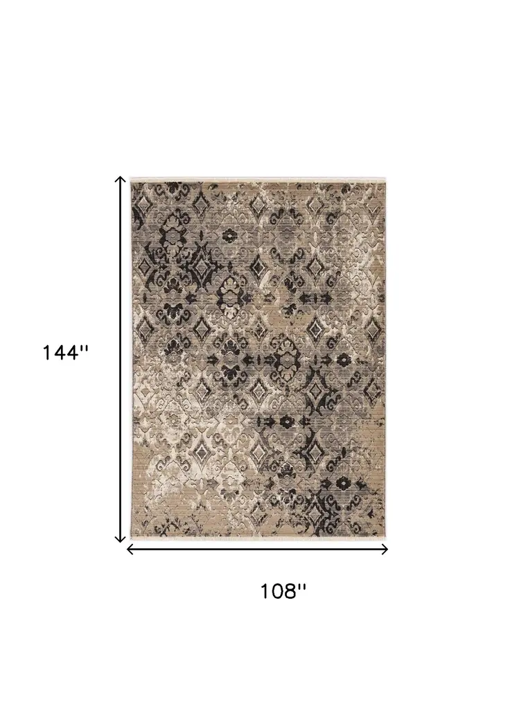 9' X 12' Beige and Ivory Oriental Area Rug