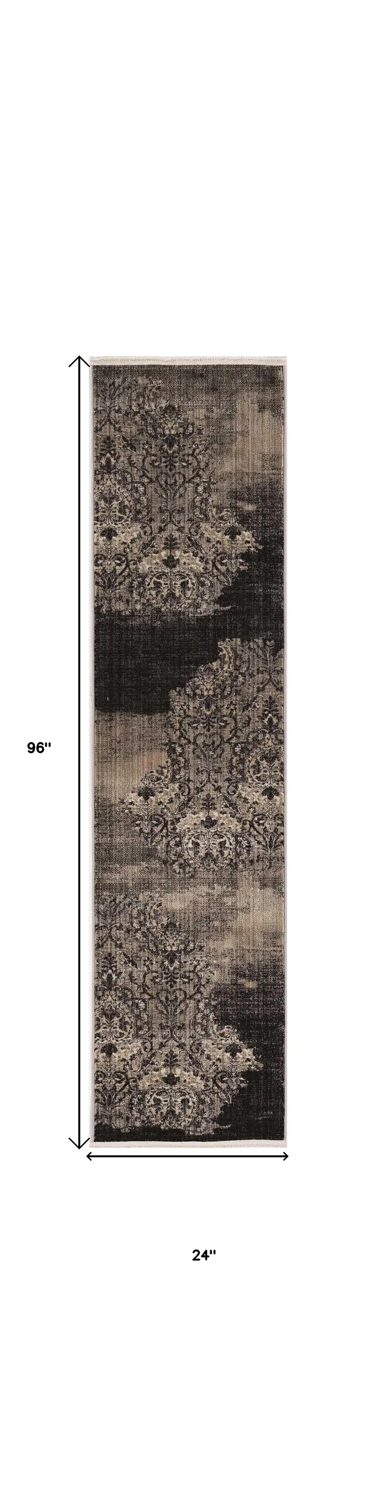 8' Blue Damask Runner Rug