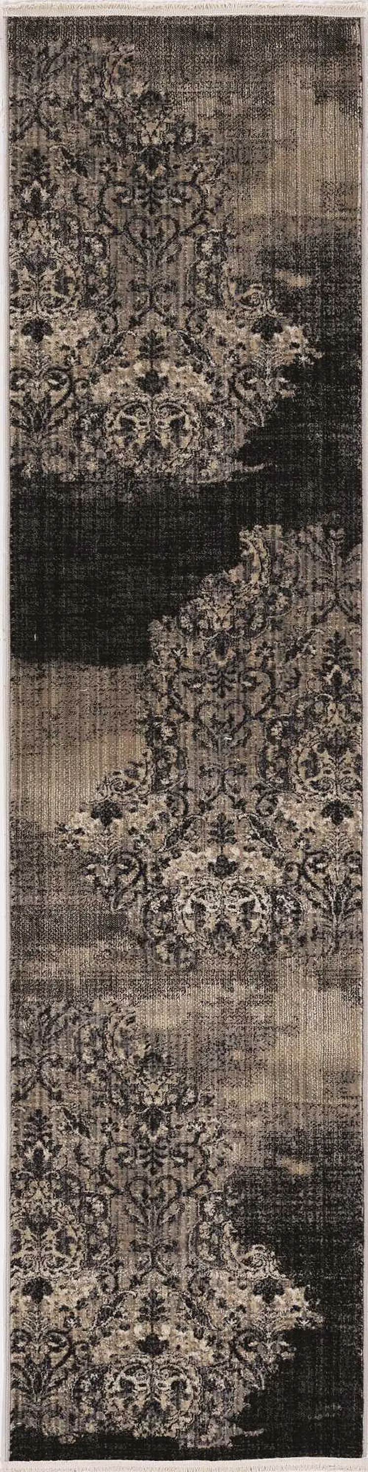 8' Blue Damask Runner Rug