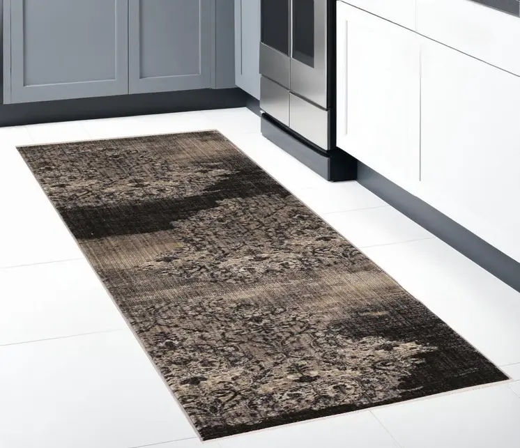 8' Blue Damask Runner Rug