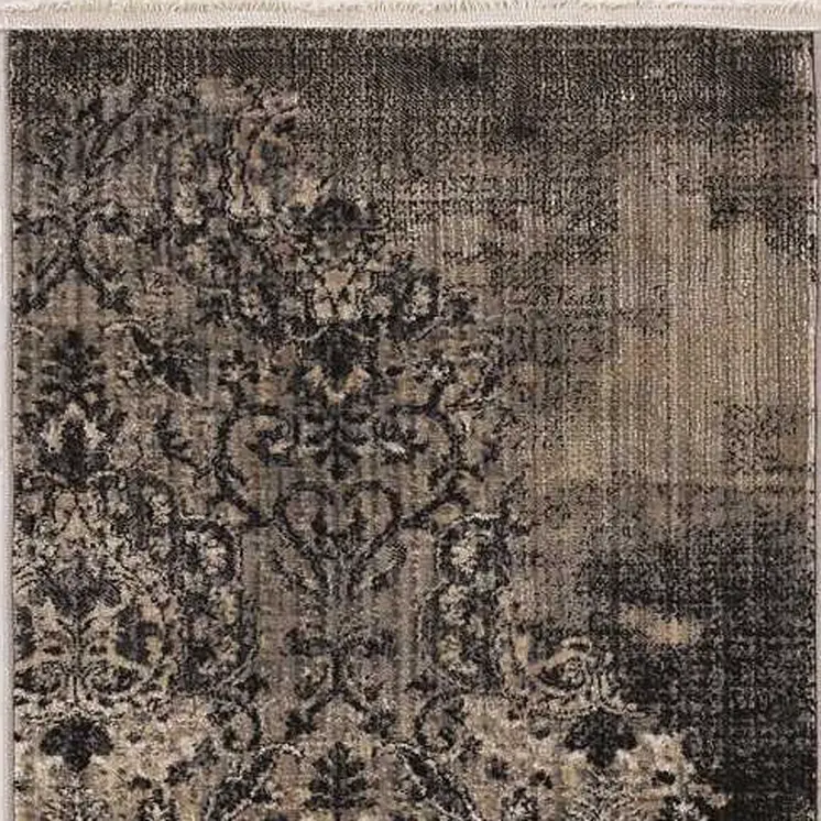 8' Blue Damask Runner Rug