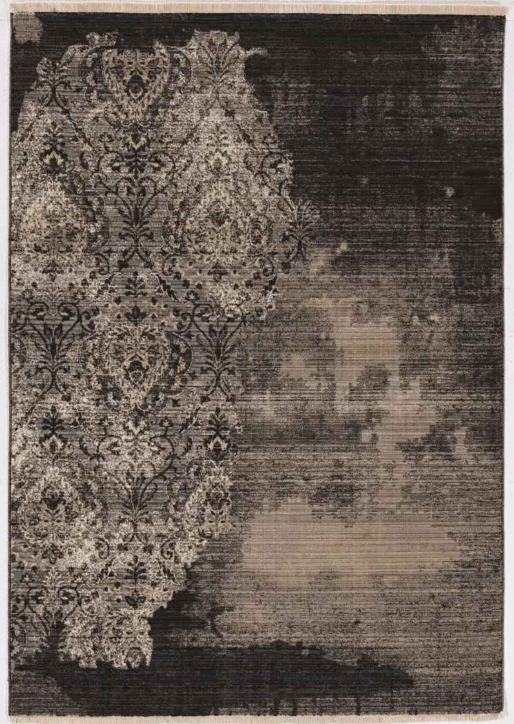 4' X 6' Taupe And Black Abstract Area Rug