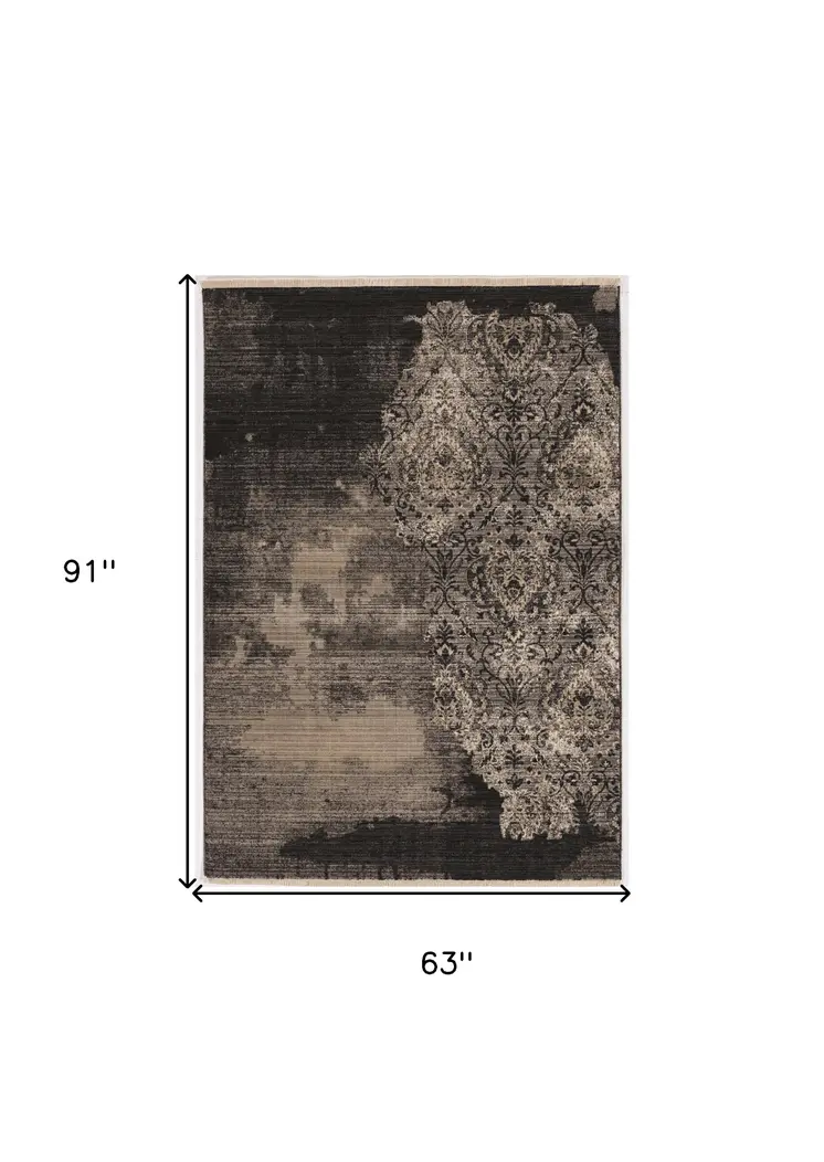 5' X 8' Taupe and Black Abstract Area Rug
