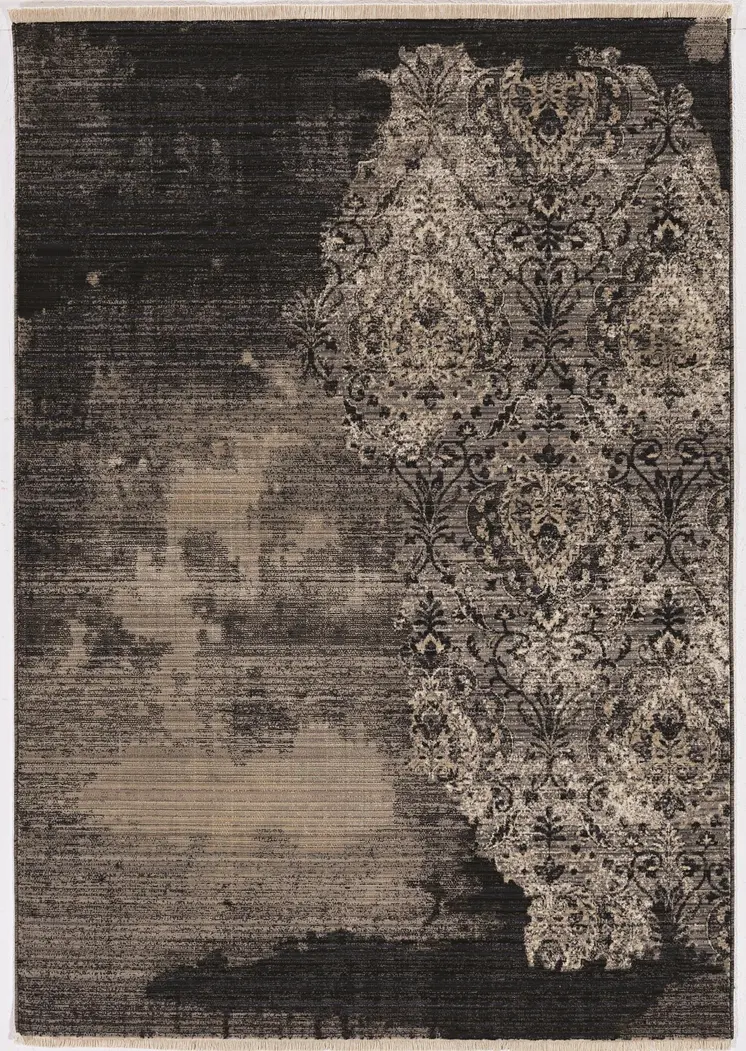 5' X 8' Taupe and Black Abstract Area Rug
