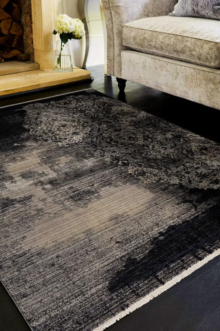 8' X 10' Taupe and Black Abstract Area Rug