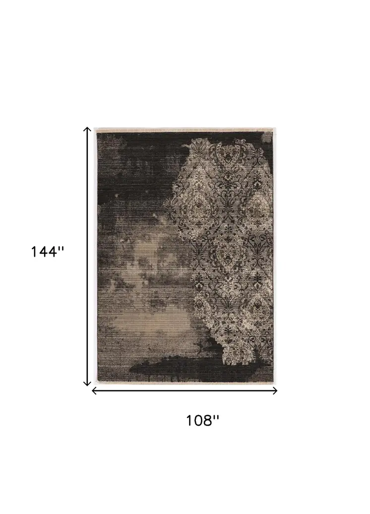 9' X 12' Taupe and Black Abstract Area Rug