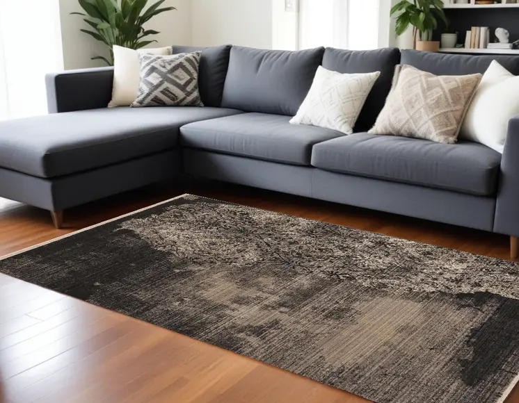 9' X 12' Taupe and Black Abstract Area Rug