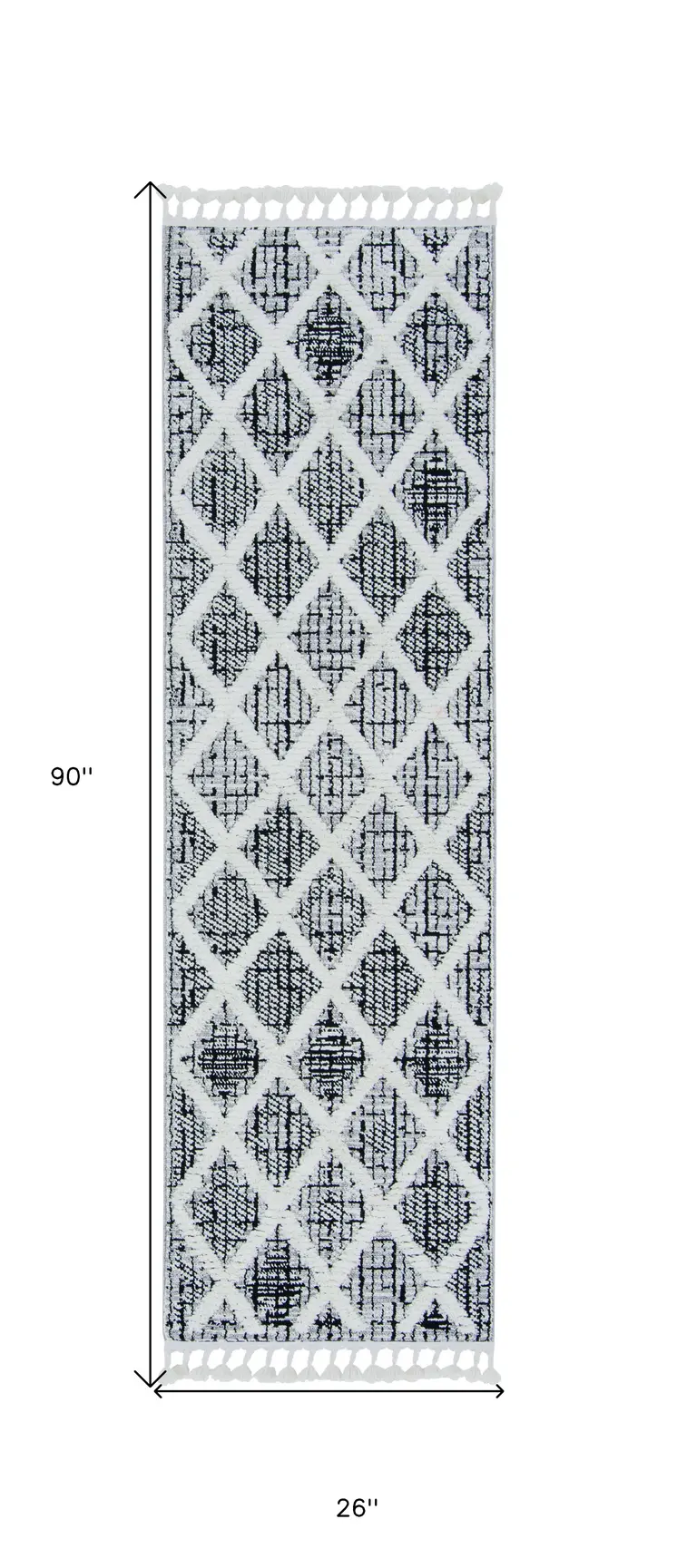 8' Charcoal Geometric Runner Rug