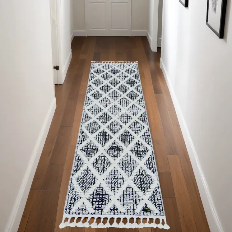 8' Charcoal Geometric Runner Rug