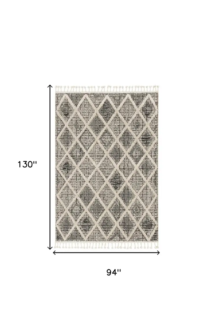 8' X 11' Cream And Charcoal Geometric Area Rug