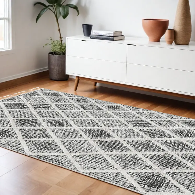 9' X 13' Charcoal Geometric Area Rug
