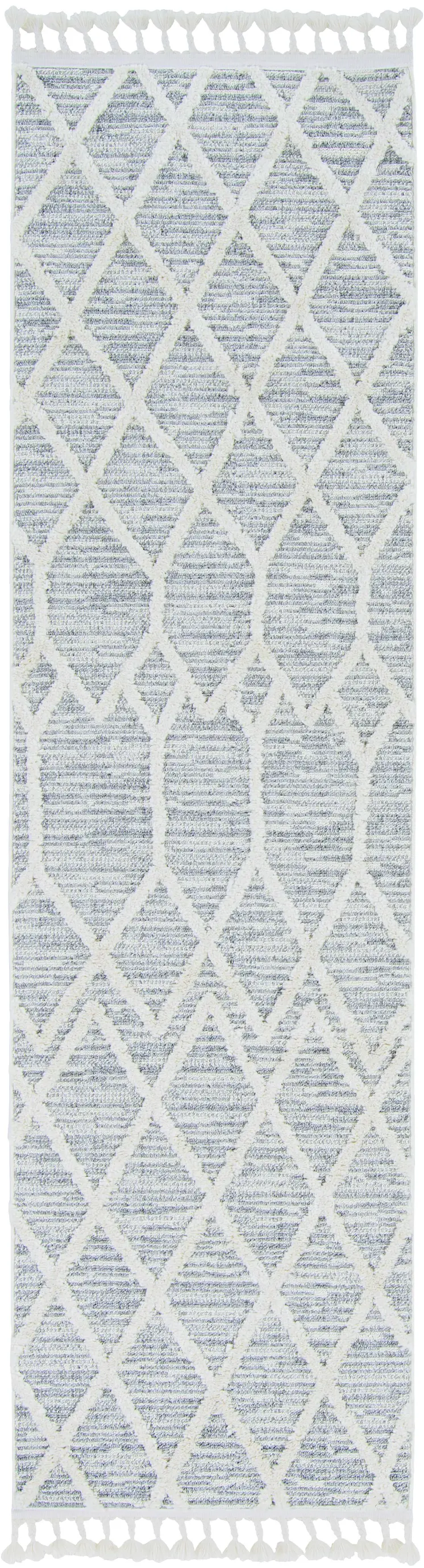 8' Gray and Ivory Abstract Runner Rug