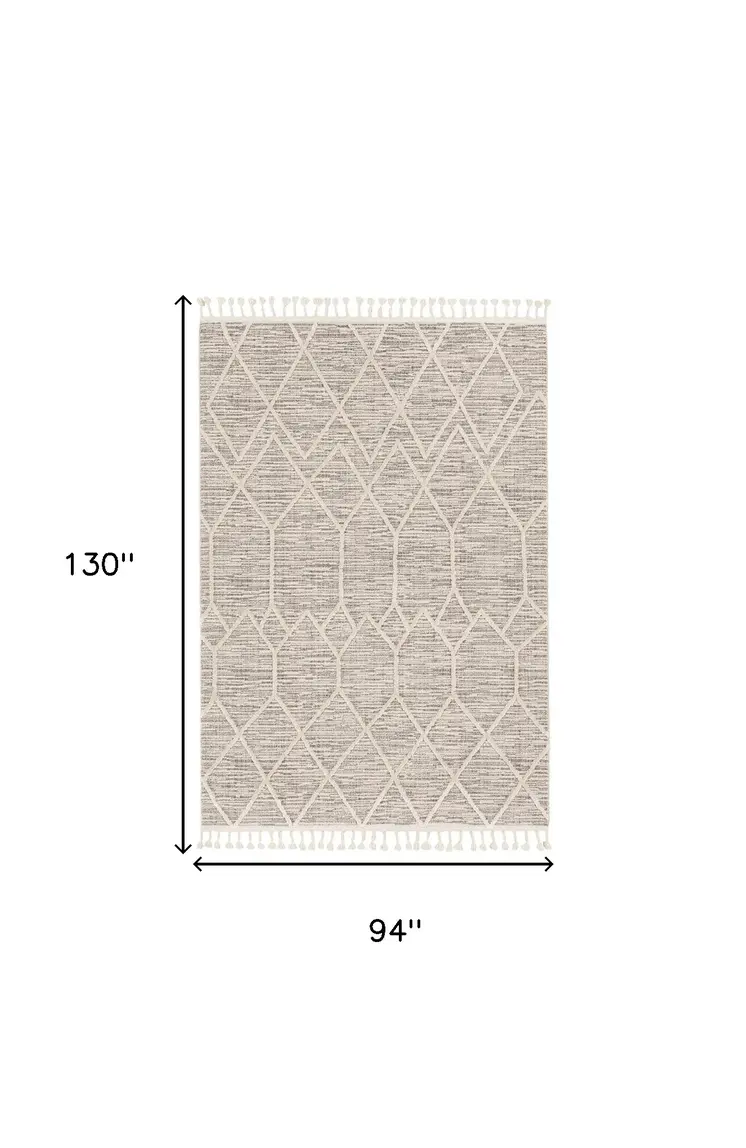 8' X 11' Ivory And Gray Geometric Area Rug With Fringe