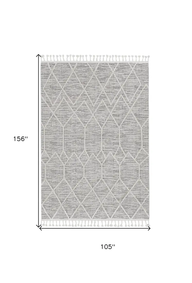 9' X 13' Ivory Grey Machine Woven Geometric Indoor Area Rug