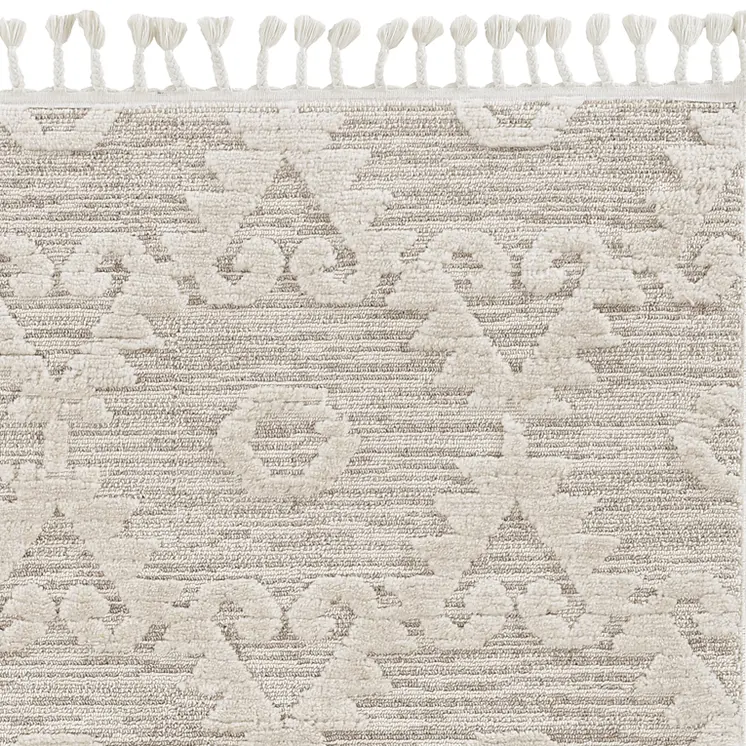 8' Beige and Ivory Geometric Runner Rug