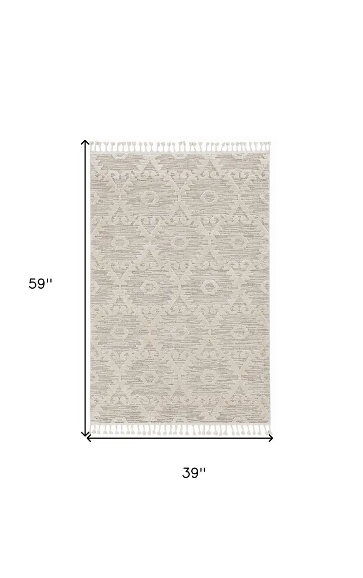 3' X 5' Ivory Chevron Area Rug