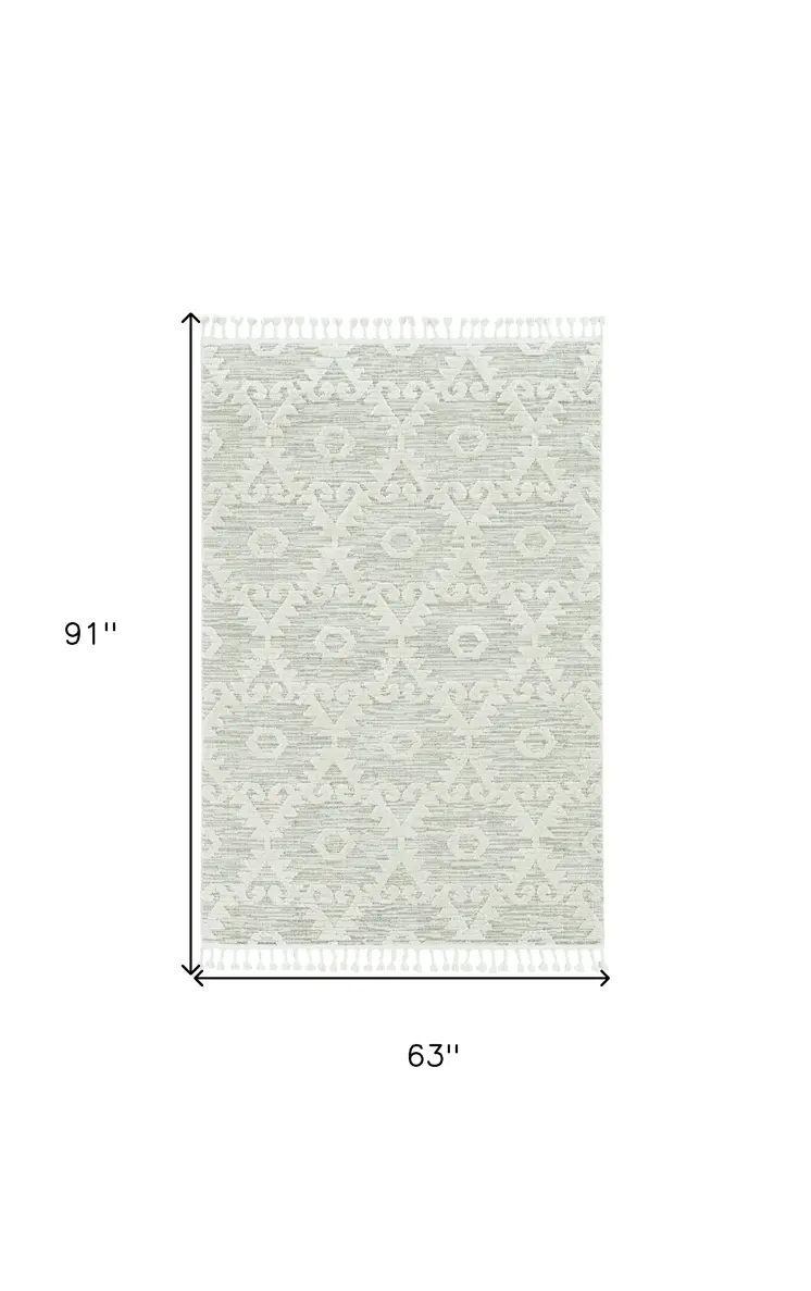 5' X 8' Beige and Ivory Geometric Area Rug