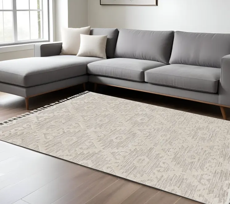 8' X 11' Ivory Beige Diamond Area Rug