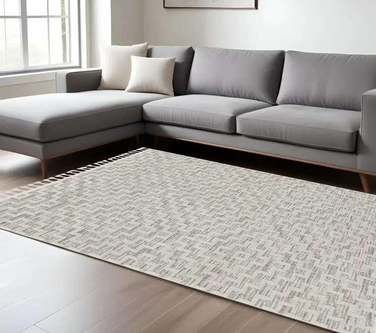 12' X 15' Gray and Ivory Geometric Area Rug