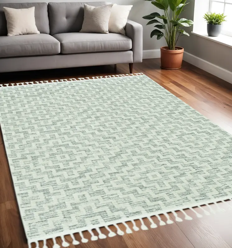 5' X 8' Gray and Ivory Geometric Area Rug