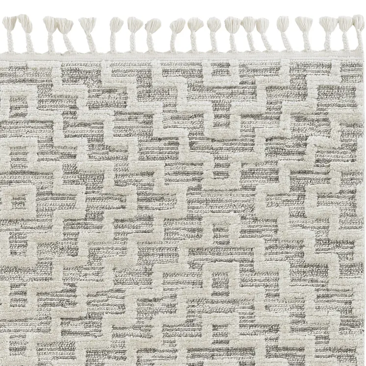 9' X 13' Gray And Ivory Geometric Area Rug With Fringe